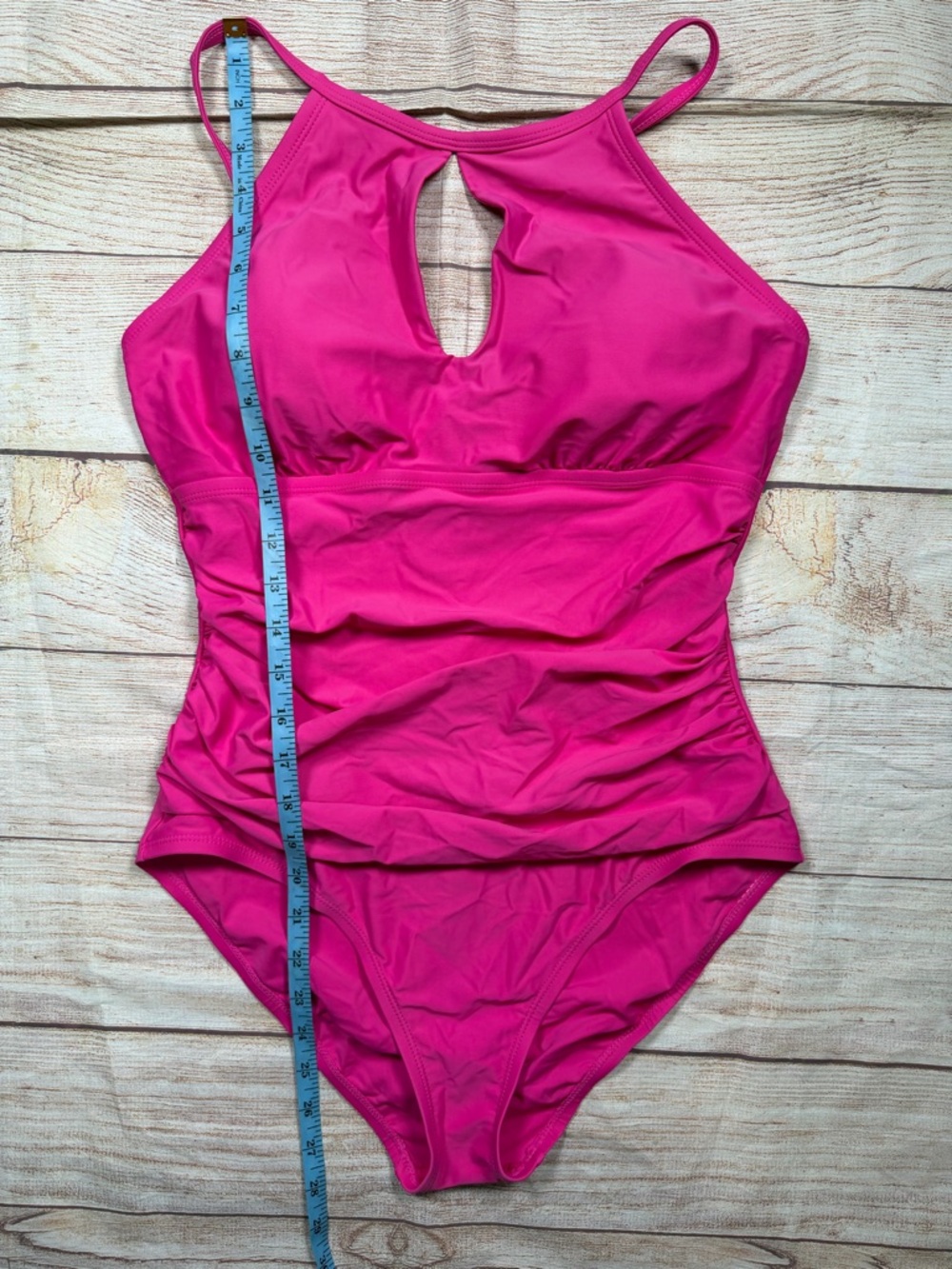 Ellen Tracy Bright Pink High-Neck One-Piece Swimsuit - Picture 4 of 5